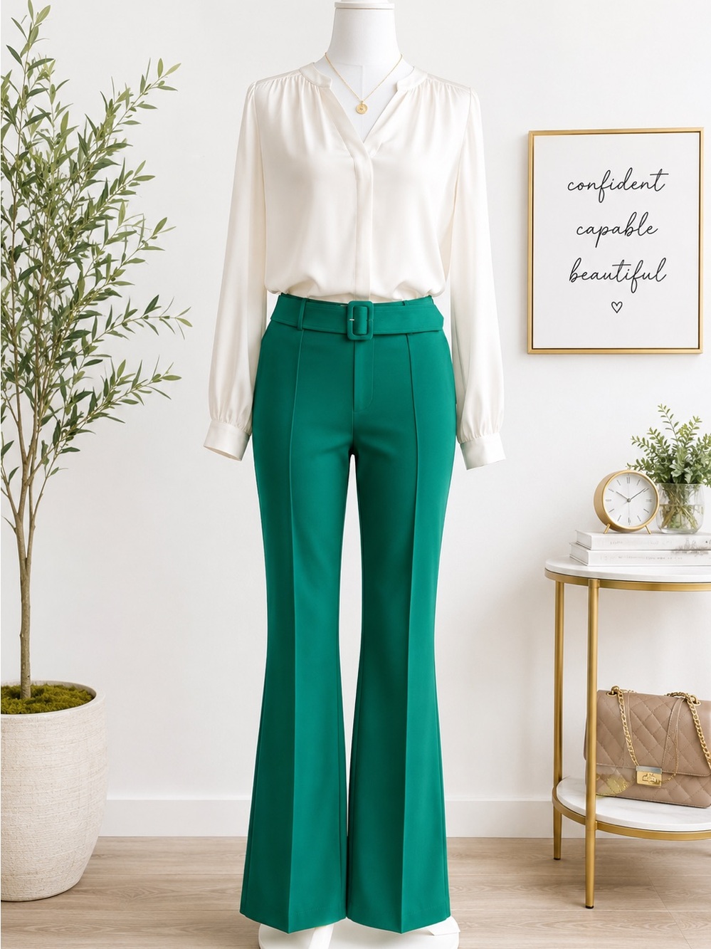 NYCC New York Clothing Co. Belted Bootcut Dress Pants Size 10 Emerald Green NWT